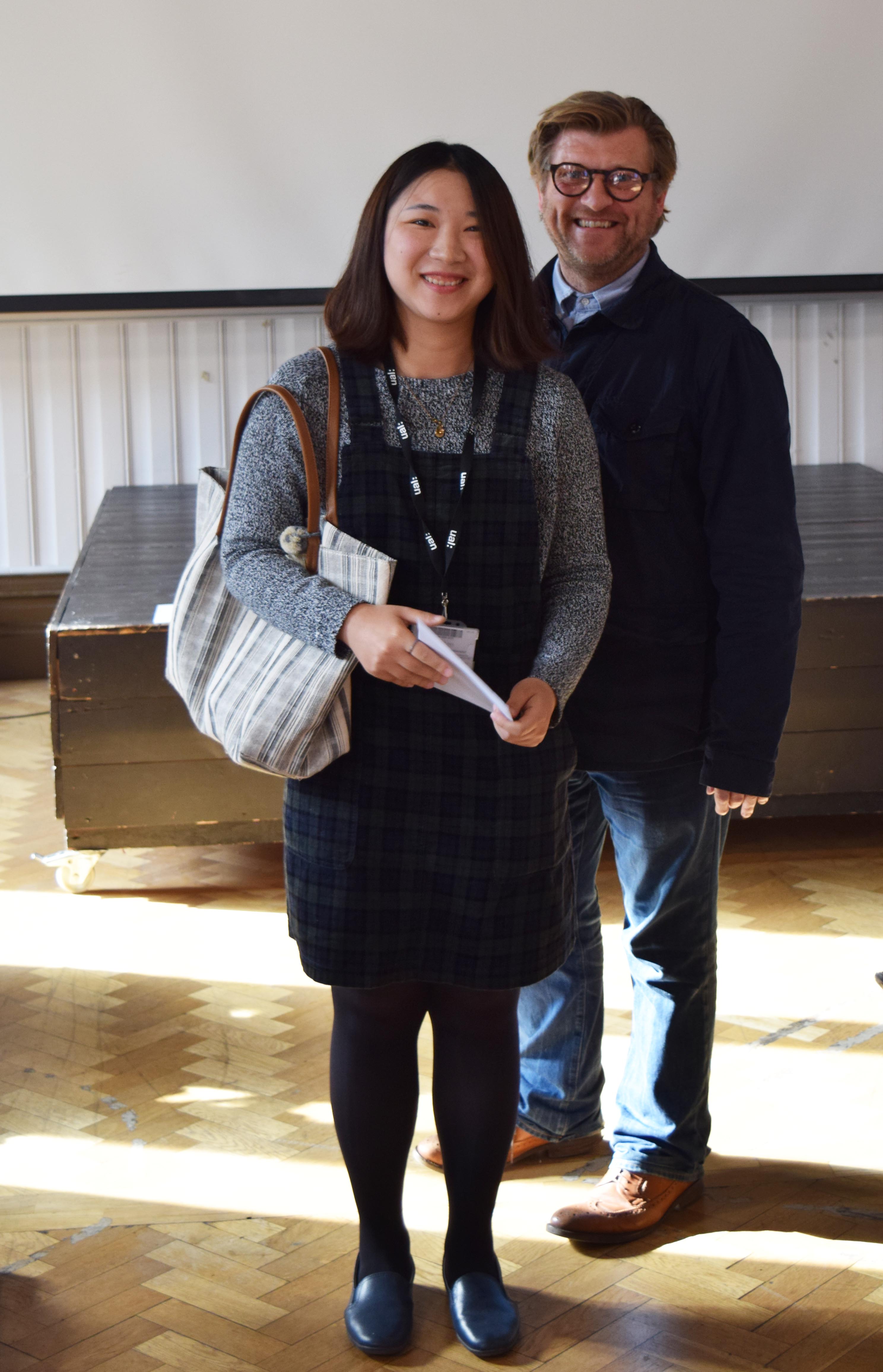 Grace Suen with Dean of Camberwell College of Arts, Nick Gorse