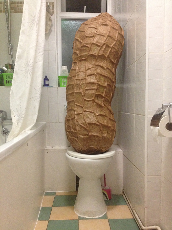 Jonathan's cheekier side - the peanut sculpture on a toilet