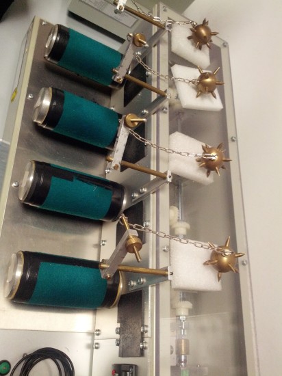 One of the many machines used to test the wearability of material. Photo by Jonathan Gander