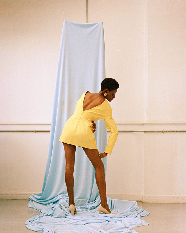 Woman wearing yellow dress