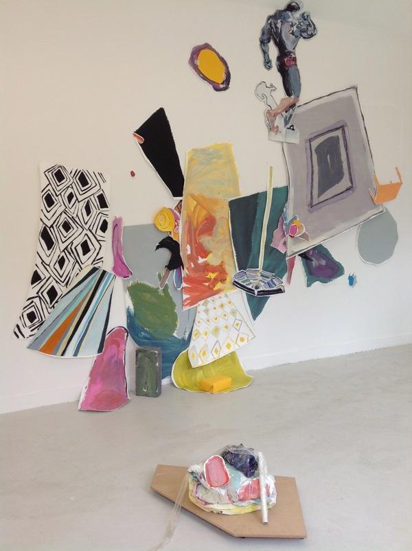 'Put That Noise Down' Painting installation: Acrylic on paper, canvas,fabric and breese blocks Dimensions variable, 2014