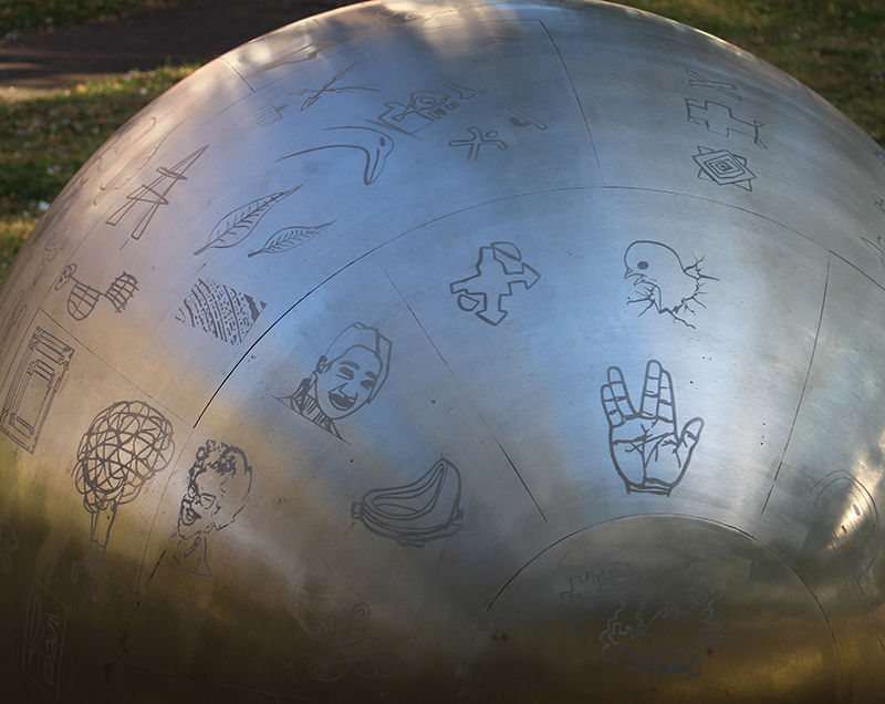 The stainless steel egg with community etchings