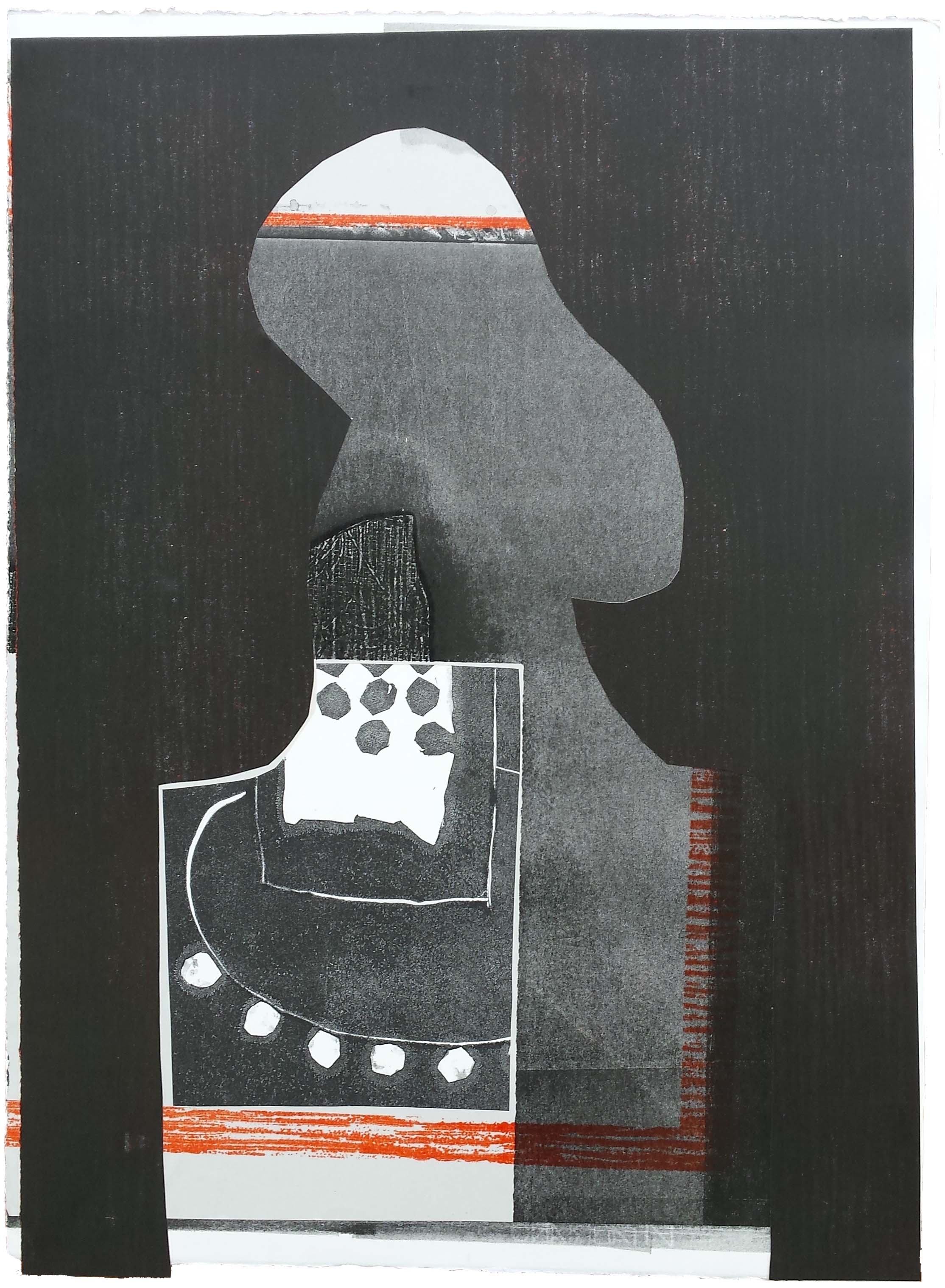 'Flot Flot Hood' 2016 by Helen Hayward. Relief print, monoprint, collage 71.4 x 51.3 cm 