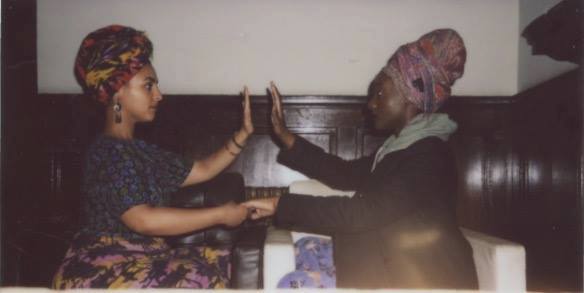 Polaroid photo taken during the Black Arts workshop- a collaboration between Alaa Kassim, Tracy Abena Owusu and Farrukh Akbar, photographed by Farrukh Akbar