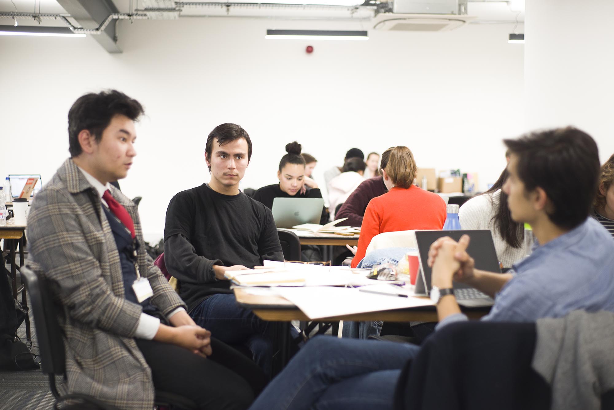 Christopher Nguyen, a BA Graphic Design student and Ghafar Tajmohammad, a BA Fine Art Painting student collaborate with Timotej Baca, an LCC student on BA Film and Television in the Talent Works studio.