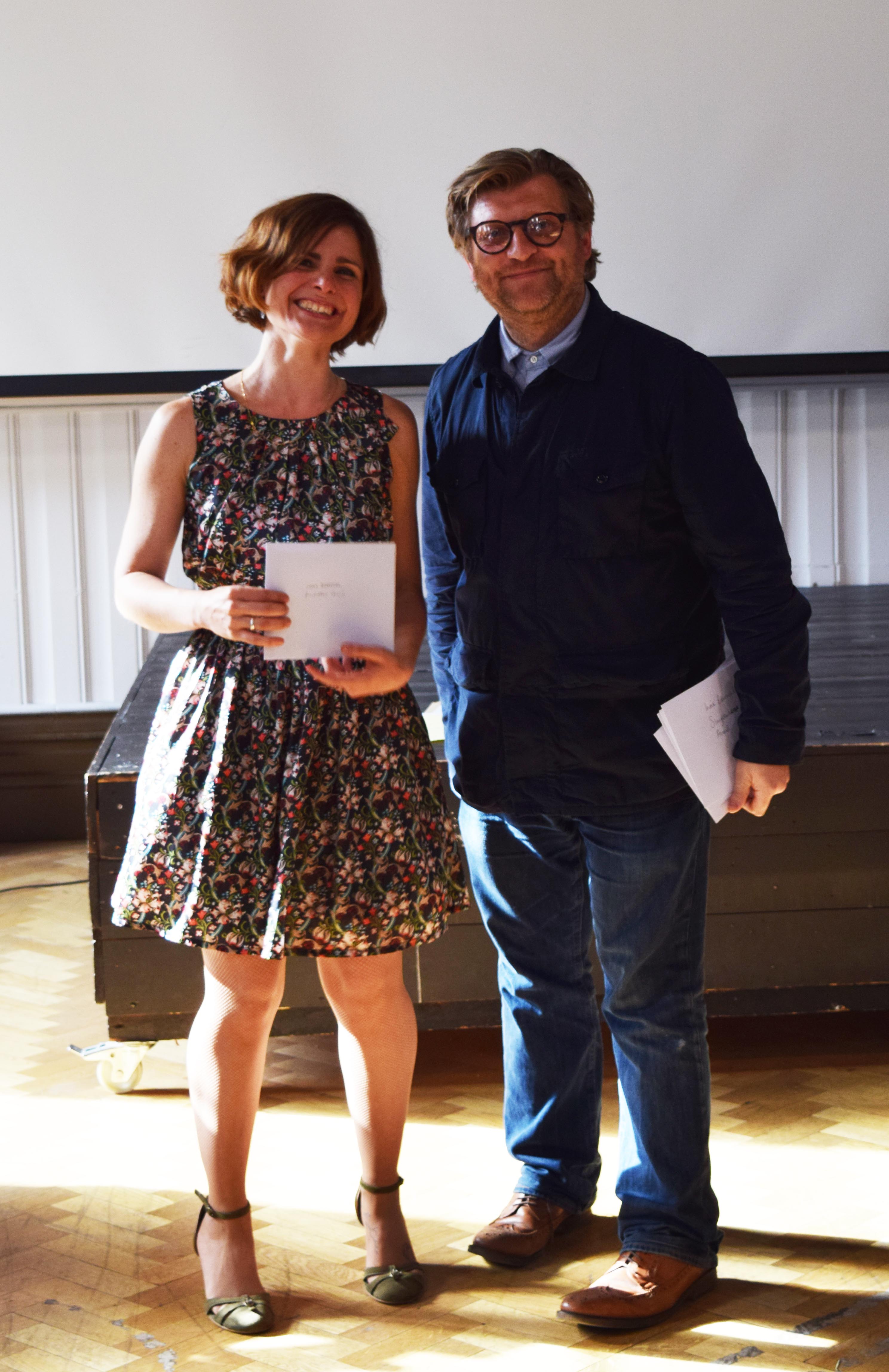 Inma Berrocal with one of her awards and Dean of Camberwell, Nick Gorse