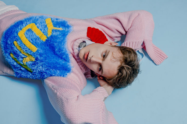 Having a lie down after shopping at Covent Garden. Collaborative piece by: Wei Yao Lin, BA (Hons) Fashion Design Technology: Menswear and Cheng Qian, BA (Hons) Fashion Textiles: Knit. Photographer: Jiajie Lin