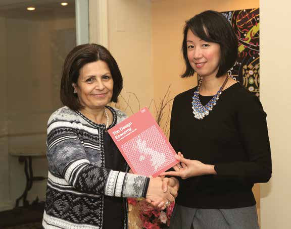 PeiChin Tay presenting a copy of The Design Economy to Permanent Secretary for Ministry of Economy of Malta, Nancy Caruana
