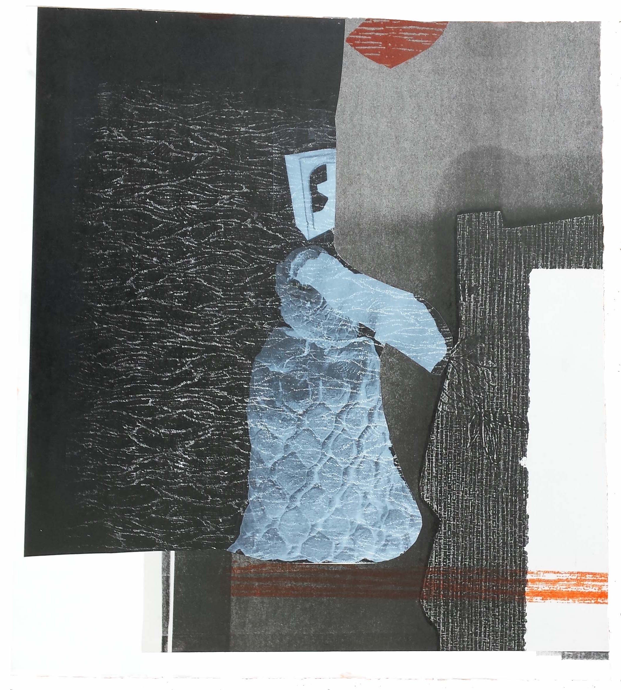 'Flot Flot Flipper' 2016 by Helen Hayward. Photolithograph, relief print, monoprint, collage 49 x 54 cm 