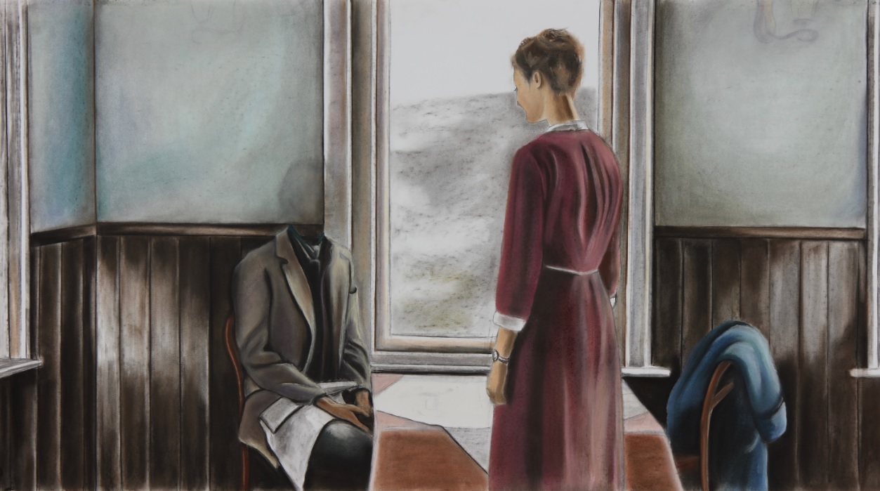 'Under Her Gaze' by Ellis Scheer, Pastels on paper_115 x 63,5 cm