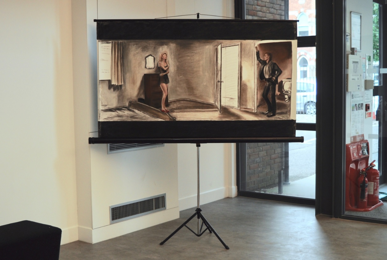 'Home Movie Cinema', Pastels on paper mounted onto a projection screen, dimensions variable