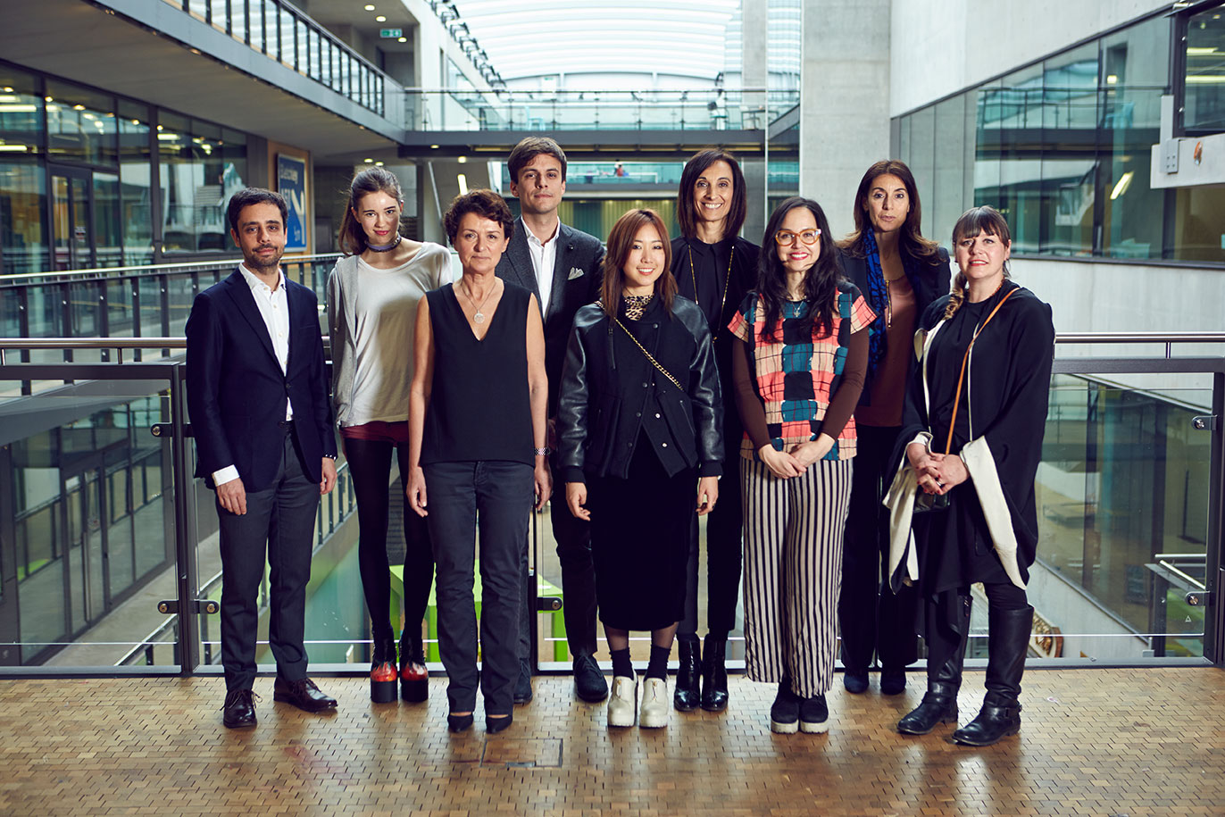 Left to right: Fabrizio Falanga (Bulgari), Natasha Somerville (BA Fashion graduate), Florence Rambaud (LVMH), Massimiliano Salinetti (Bulgari), Connie Lim  (BA Fashion graduate), Mireia Lopez Montoya (Bulgari), Anita Hirlekar (MA Fashion graduate), Eleonora Rizzuto (Bulgari) and Heather Sproat (Academic). © Paul Cochrane