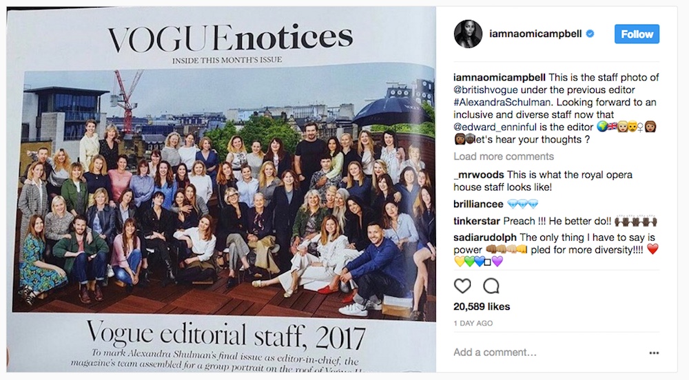 Naomi Campbell on previous British Vogue editorial team.