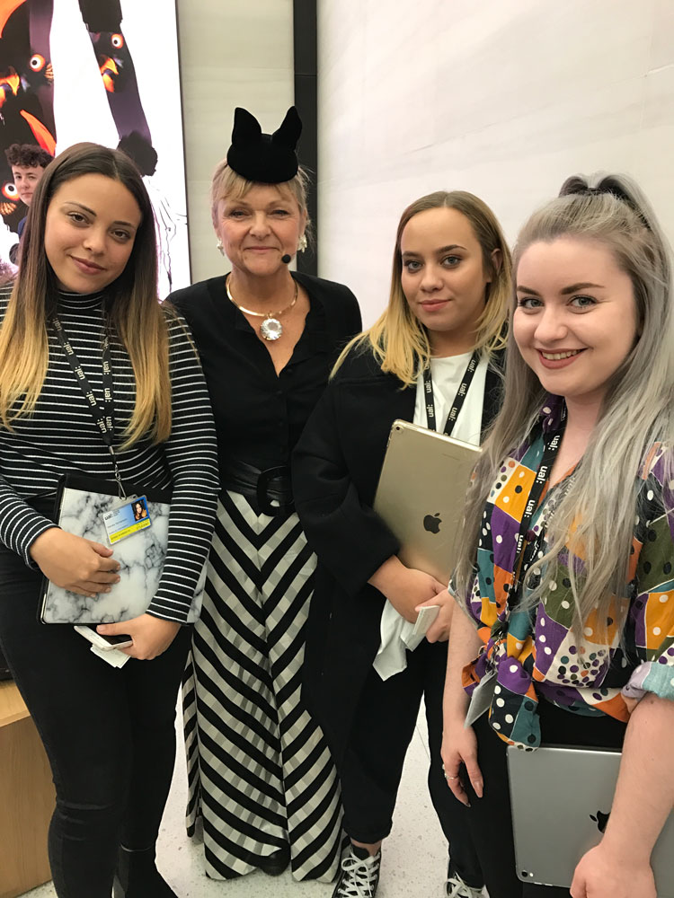 Sue Dray with Fashion Illustration students MAy Twiner, Megan Underwood and Darcey Hymanson