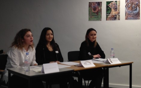 PR students in press conference with Journalism students