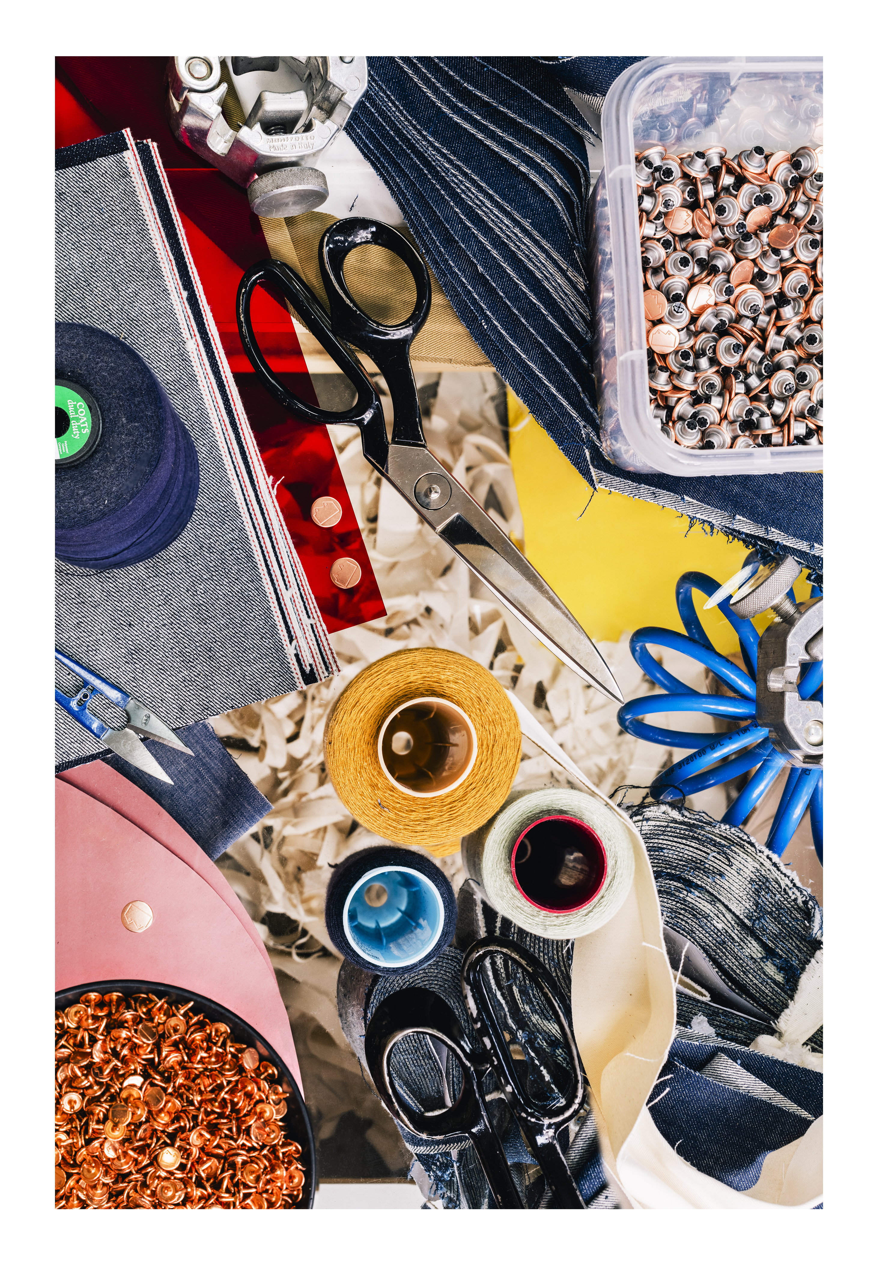 colourful collage of scissors, thread