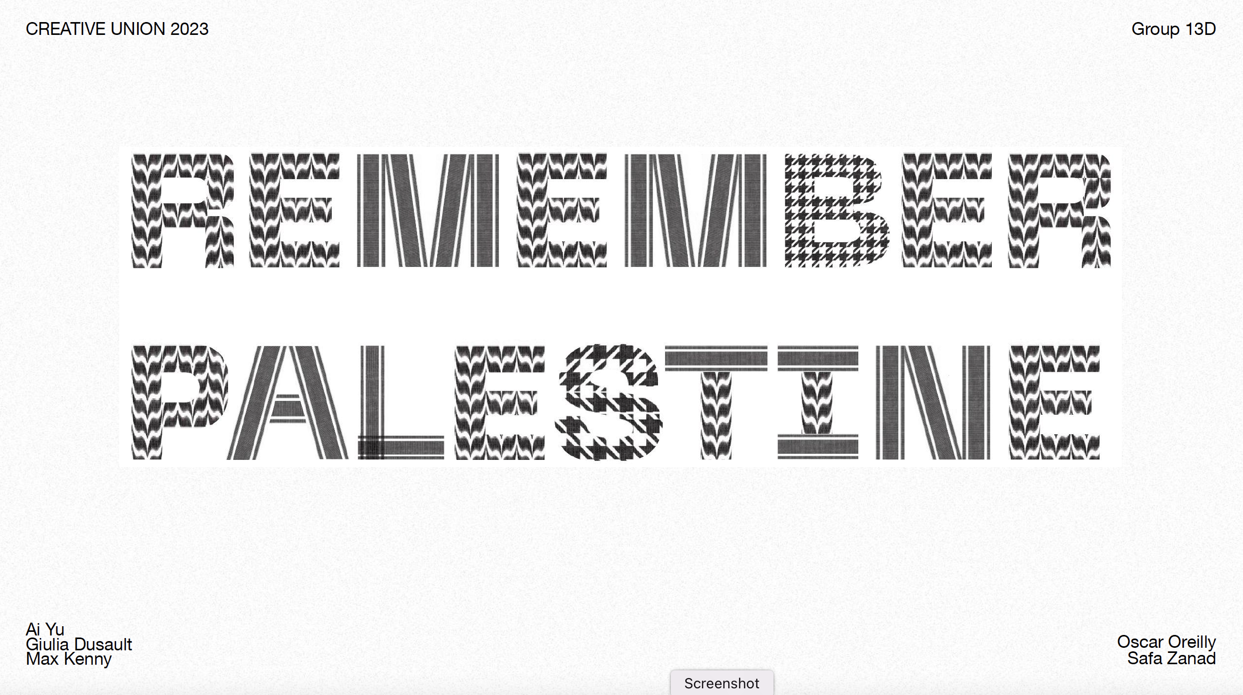 Block grey patterned lettering stating the title Remembering Palestine