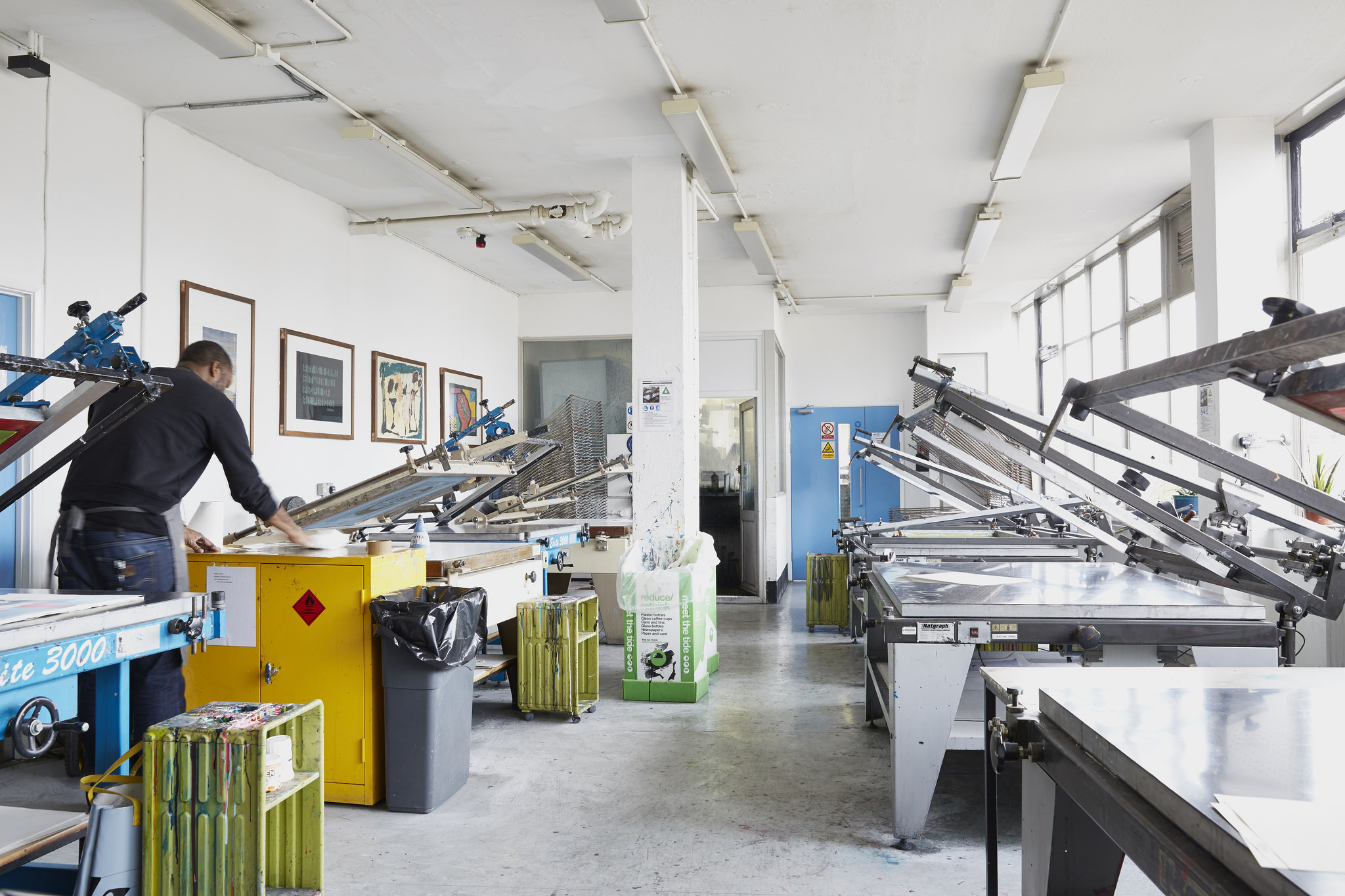 Screen printing facilities at Camberwell, part of the Printmaking Workshops