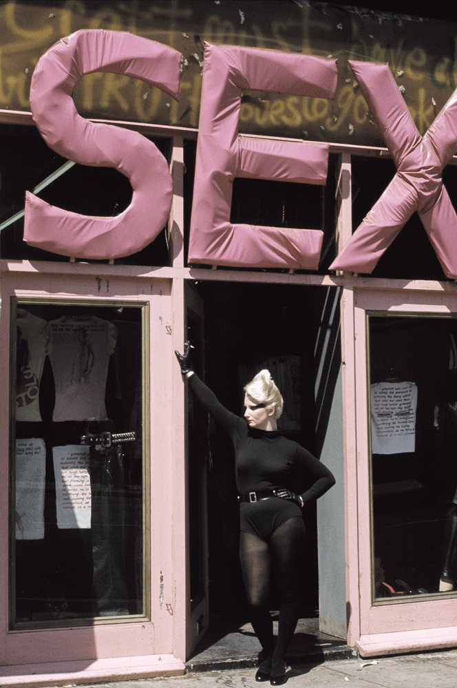 Sheila Rock, ‘Jordan in doorway of Sex 1977’, digital print. Photograph © Sheila Rock Photography