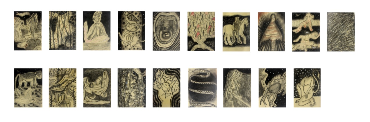 ‘No one dies Alone-I’ charcoal, watercolour on paper, 29cm x 21cm (set of 19), 2017