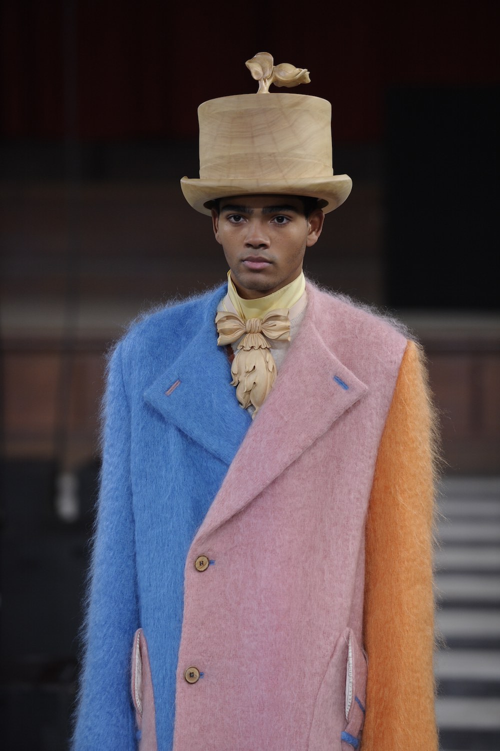 Yixin Zhang at LCFMA18 Menswear. Shot by Roger Dean.