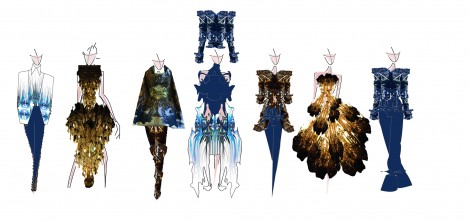 Clair Napierski's final collection line up featuring her Silk Bureau winning print design 