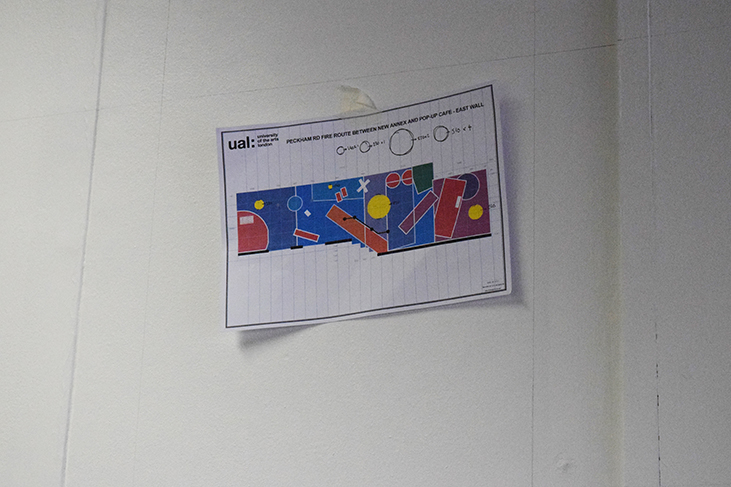 A small sketch or mock up plan on an A4 piece of paper showing one side of the wall mural