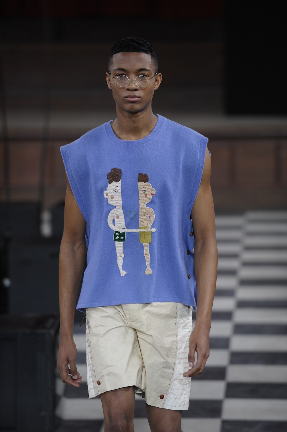 Wenya Huang at LCFMA18 Menswear. Shot by Roger Dean.