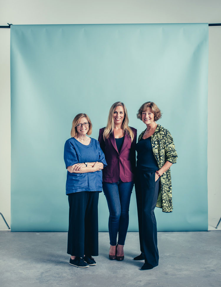 LCF's Josephine Collins and Sally Bain, with current Drapers Editor Keeley Stocker