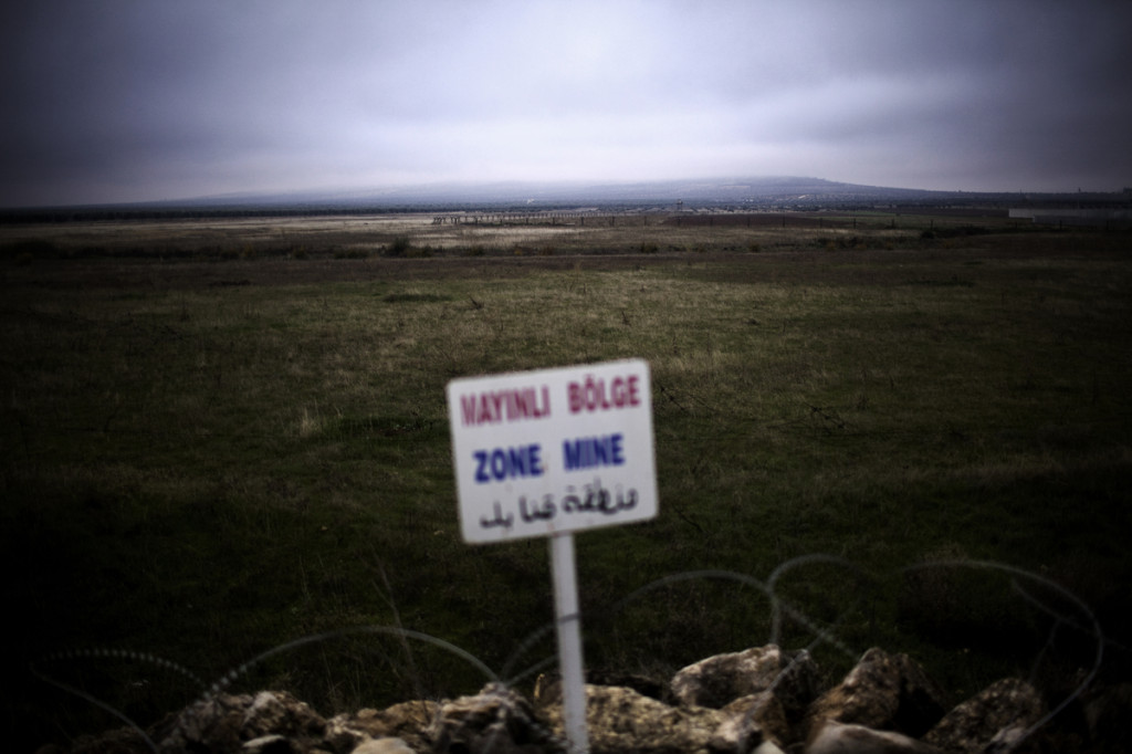 Syrian refugees living on the Syrian side of the Turkish border Azaz.