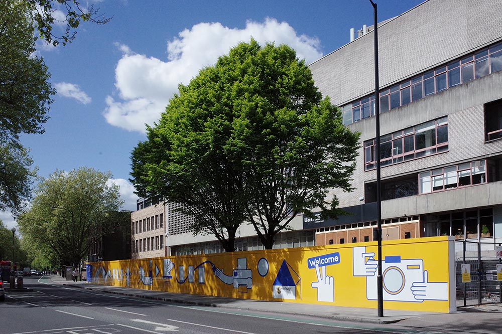 Image of the hoarding in situ outside Camberwell College of Arts. Courtesy Sushmita Paija Pun.
