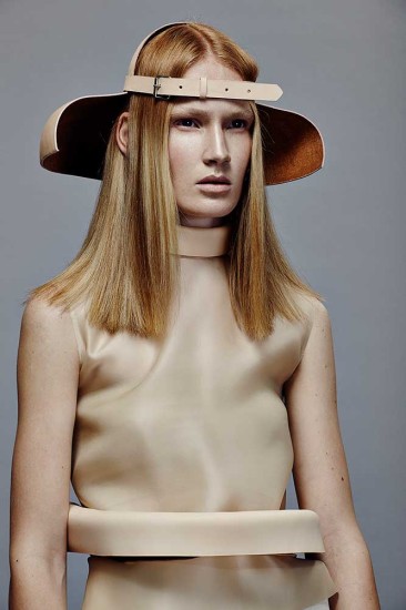 Womenswear by Dan He, Fashion Design Technology: Womenswear. Millinery by Jordan Byron Britton, BA (Hons) Fashion Jewellery. Jewellery by Suangshuang Wang, BA Fashion Jewellery. Photographer: James Rees , Creative Direction: Rob Phillips, Hair: Ezana Ové, Beauty: Kirsty Gaston