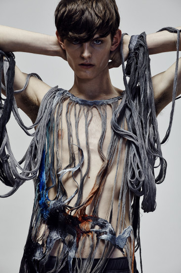 Menswear and textiles by Maria Giannakopoulou, BA Fashion Textiles: Embroidery. Footwear by Scylia Chevaux, FDA Cordwainers Footwear Design. Photographer: James Rees , Creative Direction: Rob Phillips, Hair: Ezana Ové, Beauty: Kirsty Gaston