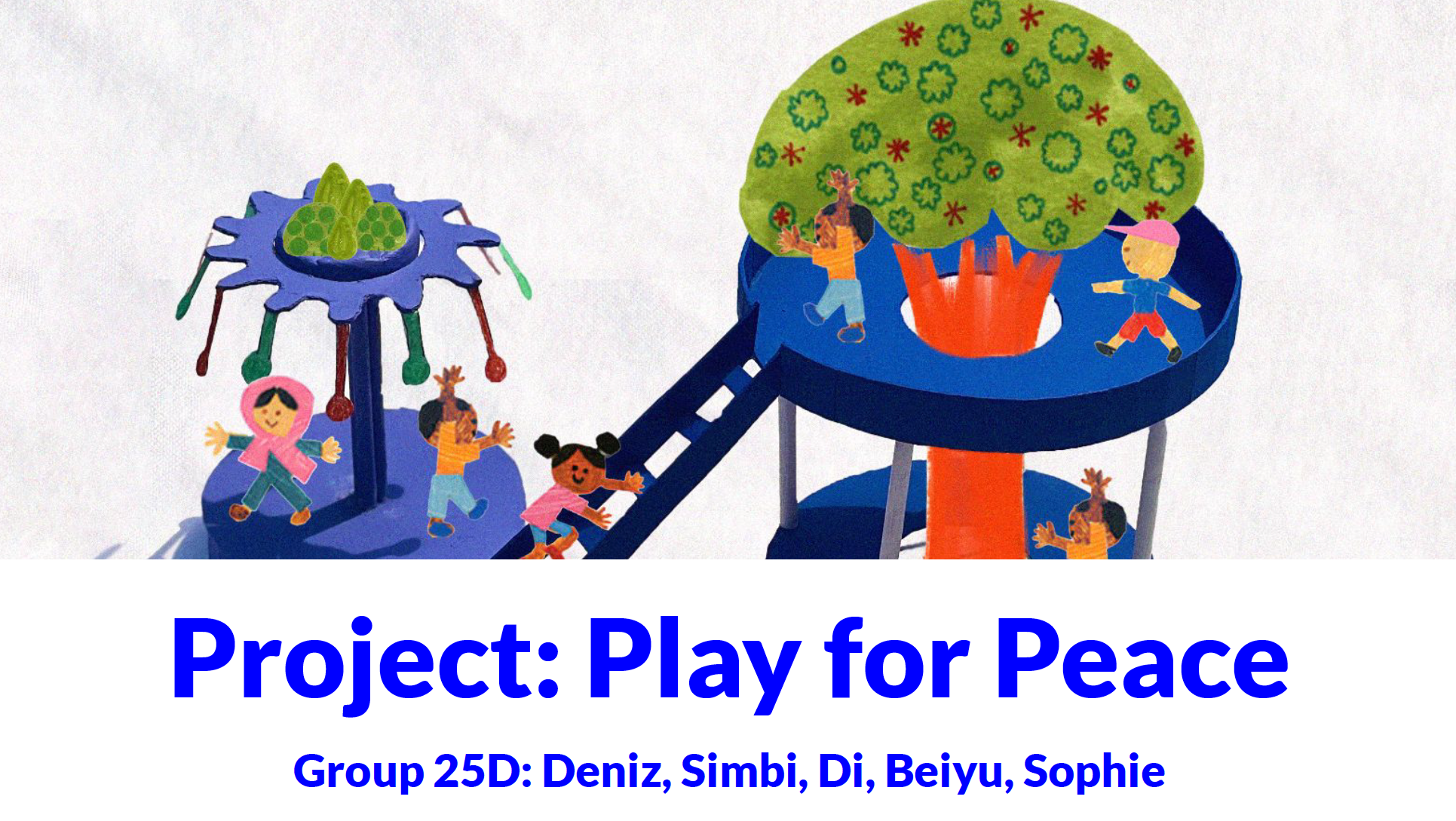 An illustrated playground with the title Play for Peace in blue lettering