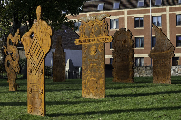 Hew Locke. 'Ruined'. Public artwork in Brunswick Square Cemetary gardens, Bristol. Photograph © Jamies Woodley