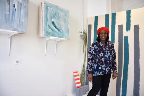 Jheni with her work from the MA Show 2015