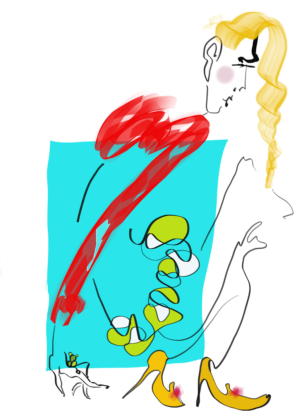 Alice in her box illustrated on iPad Pro by Sue Dray