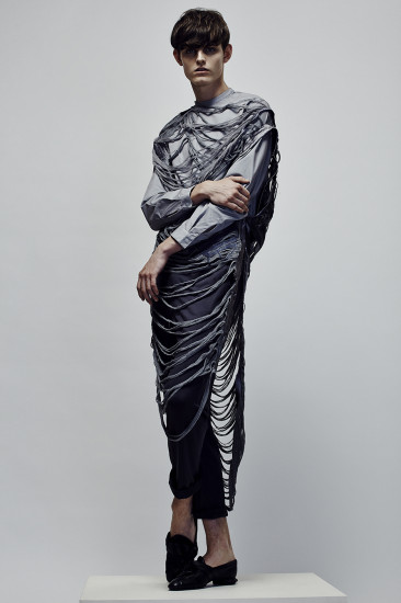 Menswear and textiles by Maria Giannakopoulou, BA Fashion Textiles: Embroidery. Footwear by Scylia Chevaux, FDA Cordwainers Footwear Design. Photographer: James Rees , Creative Direction: Rob Phillips, Hair: Ezana Ové, Beauty: Kirsty Gaston