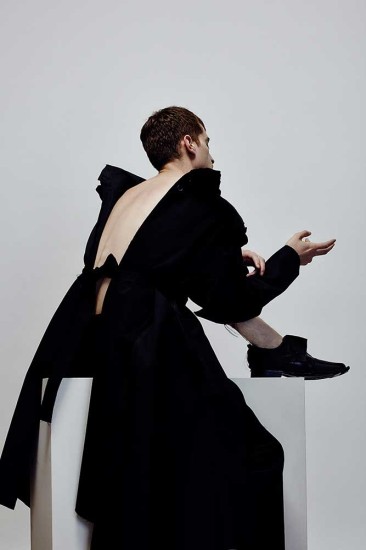 Menswear by Louise Oilam Pang, BA (Hons) Fashion Design Technology: Menswear.  Accessories by Stefania Ella Malewicz, BA (Hons) Cordwainers Fashion Bags and Accessories: Product Design and Innovation. Photographer: James Rees , Creative Direction: Rob Phillips, Hair: Ezana Ové, Beauty: Kirsty Gaston