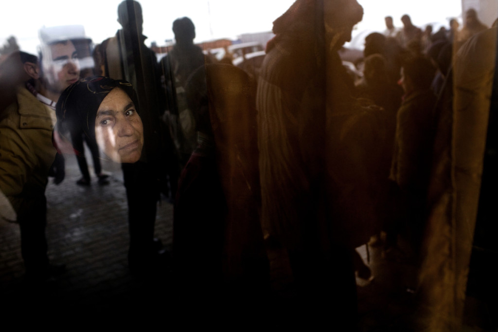 Syrian refugees living on the Syrian side of the Turkish border Azaz.