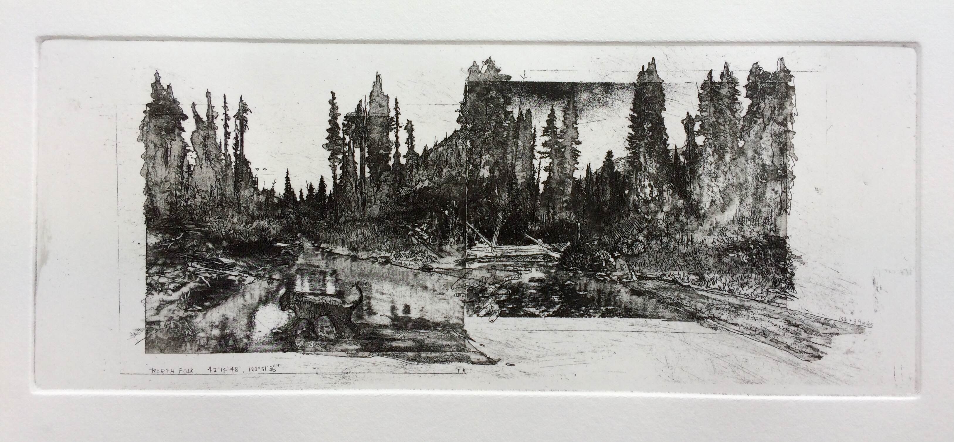 'Northfolk' Hardground, aquatint, sugar lift and photo etching. Image size 35.5x13.5cm