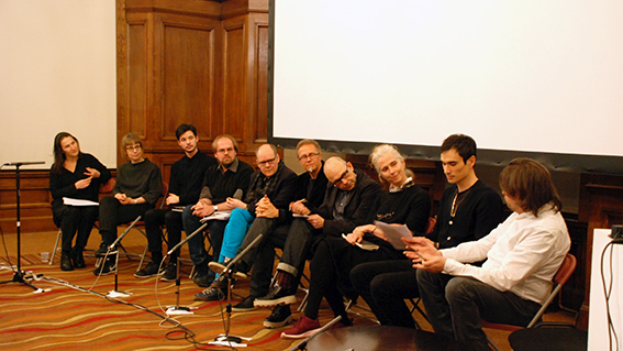 Image credit: Panel discussion, from left to right: Jananne Al-Ani, Betty Sacher, Giacomo Raffaelli, Duncan Wooldridge, Peter Geimer, Michael Doser, Daniel Rubinstein, Louisa Minkin, Bernd Behr, Sam Burford.