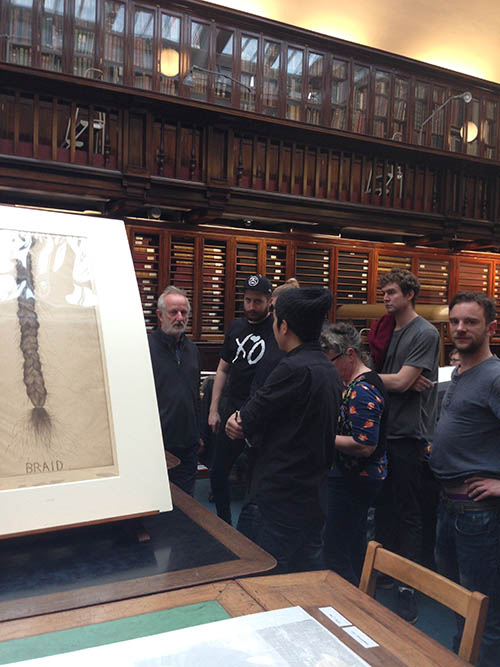 Prof. Coldwell with MA Printmaking students at the British Museum.