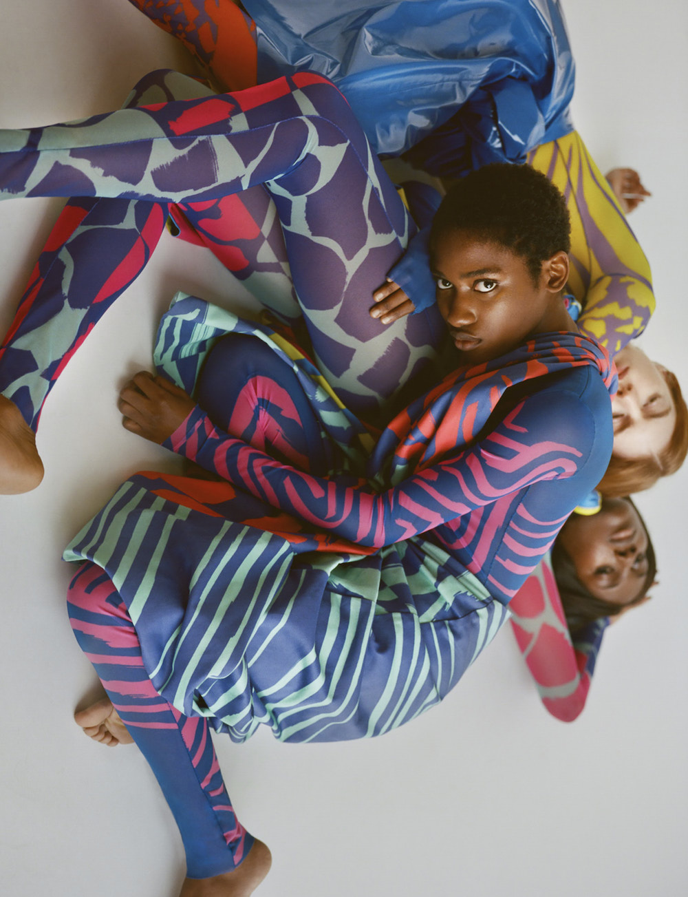 Models in printed clothing