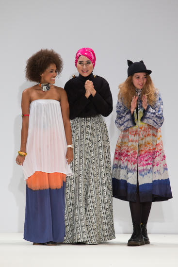 Dian Pelangi with Odette Steele and Nelly Rose at Fashion Scout. Photography by Simon Armstrong