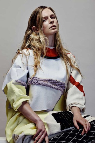 Knitwear by Natalie Hitchon, BA (Hons) Fashion Textiles: Knit. Textiles by Harriet Brown, BA (Hons) Fashion Textiles: Embroidery. Photographer: James Rees , Creative Direction: Rob Phillips, Hair: Ezana Ové, Beauty: Kirsty Gaston