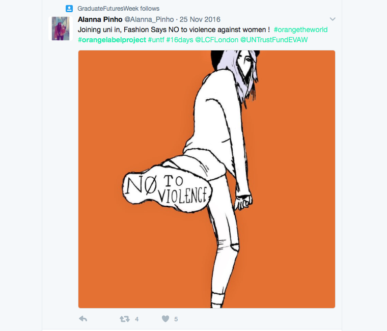 #OrangeLabelProject tweet on 25 November as part of the social media takeover to end violence against women.