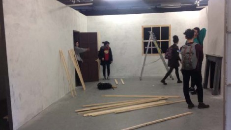 Amy Carlsson set design being installed for filming