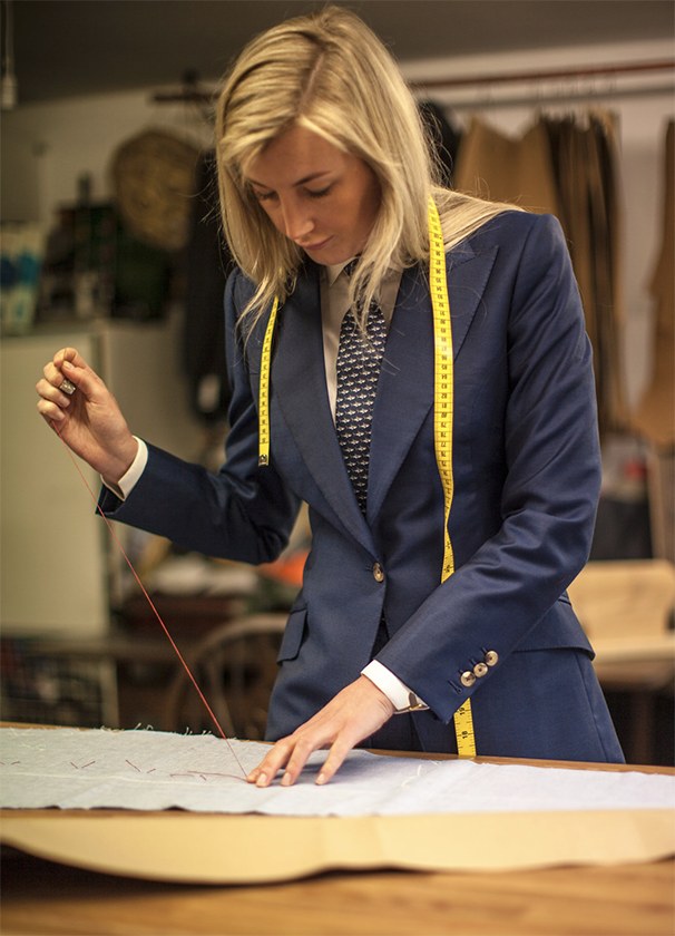 Photo of Caroline Andrew in her tailoring studio
