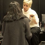 Kurt Geiger's Creative Director Rebecca Farrar-Hockley chatting to students after the event